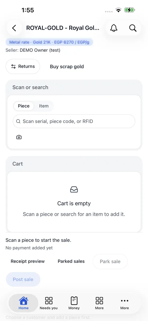 POS on iPhone with scan or search