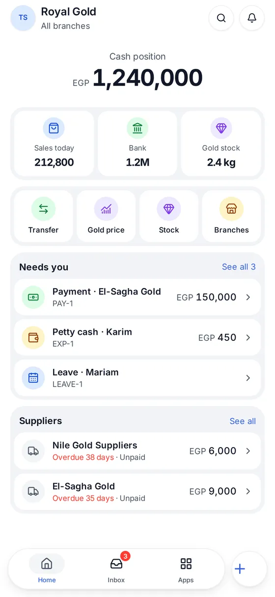 Home with cash position and needs-you list